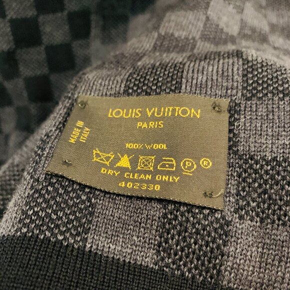 Auth LOUIS VUITTON Echarpe Petit Damier M70028 Dark Gray Black MR0135 Scarf Wool - Picture 14 of 16